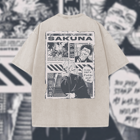 Jujutsu Kaisen Dare Stand in My Way - Vintage Mineral Wash Graphic Tee - 230gsm, Back Print