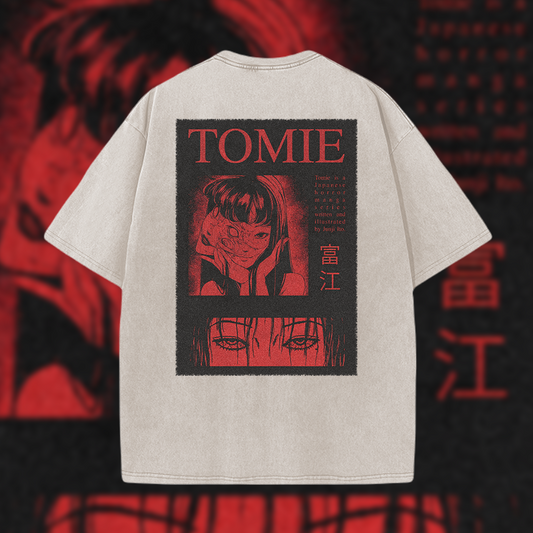 Junji Ito Tomie - Vintage Mineral Wash Graphic Tee - 230gsm, Back Print