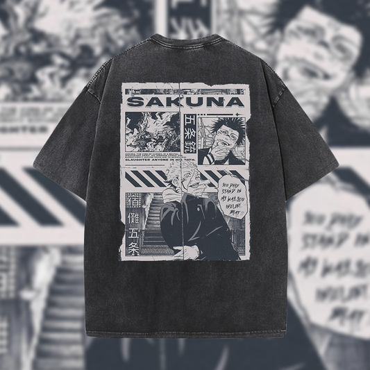 Jujutsu Kaisen Dare Stand in My Way - Vintage Mineral Wash Graphic Tee - 230gsm, Back Print