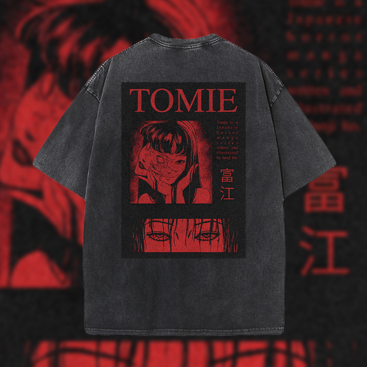 Junji Ito Tomie - Vintage Mineral Wash Graphic Tee - 230gsm, Back Print