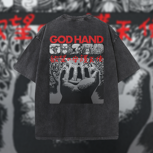 Berserk God Hand - Vintage Mineral Wash Graphic Tee - 230gsm, Back Print